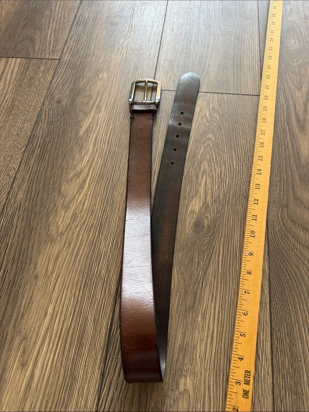 Frye Brown Genuine Leather Belt Gunmetal Buckle Size L